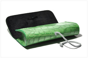 Jewel clutch. Pochette gioiello. Enthom - side angle view open.
