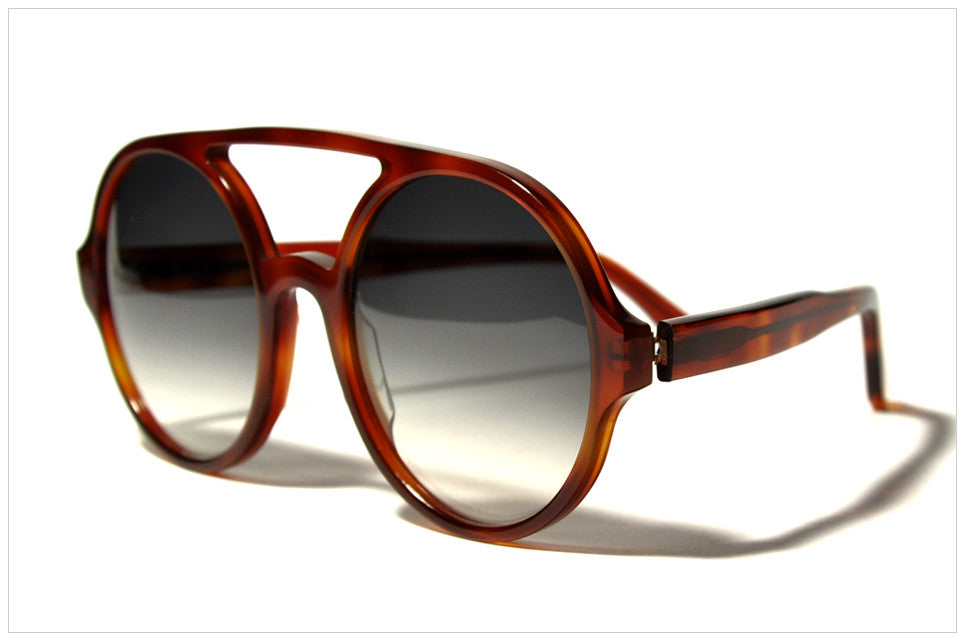 Occhiali da sole tondi in acetato color cognac - Stile n. 600-07 side angle view